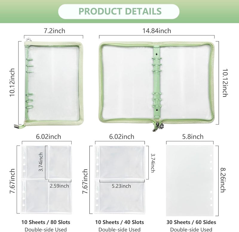 NOCAFI Sticker Storage Organizer Binder A5 Sticker Collecting Book Zipper Album for Adult with Blank Reusable Release Paper and Pocket Pages (Green) - Image 4